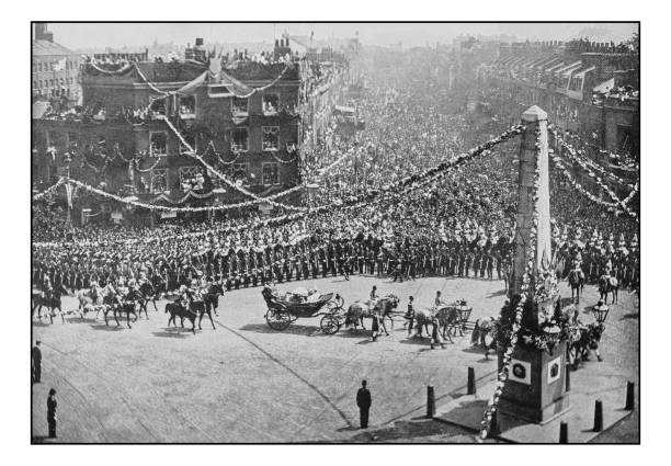 antike londoner fotografien: königliche prozession im st. george's zirkus - english flag st george flag st stock-grafiken, -clipart, -cartoons und -symbole