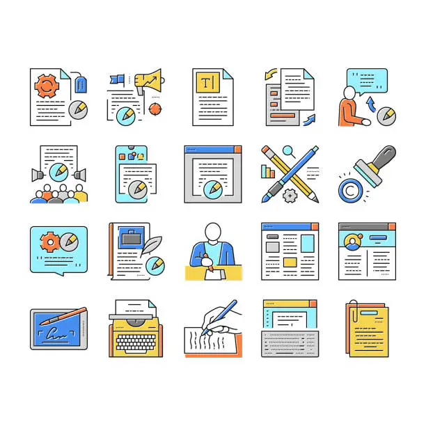 Vector illustration of Copywriting Content Strategy Icons Set Vector .