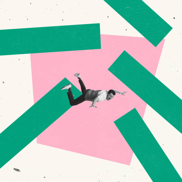 istock Creative design. Businessman, employee flying around blocks symbolizing problems and difficulties 1372106226