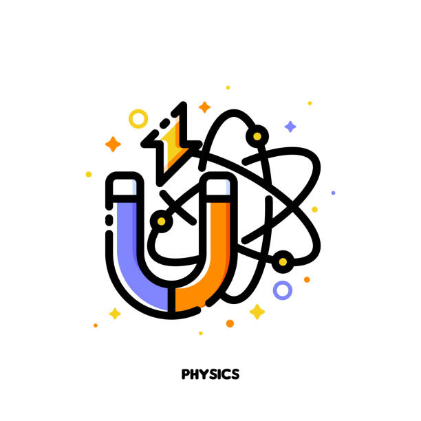 Icon of atom structure and horseshoe magnet with magnetic power sign for atomic molecular or magnetic field physics concepts. Flat filled outline style. Pixel perfect 64x64. Editable stroke Icon of atom structure and horseshoe magnet with magnetic power sign for atomic molecular or magnetic field physics concepts. Flat filled outline style. Pixel perfect 64x64. Editable stroke atom nuclear energy physics symbol stock illustrations