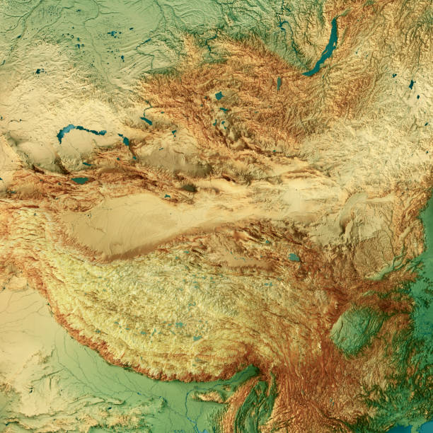 istock Northwest China Region 3D Render Topographic Map Color 1372107302