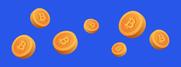 istock 3d bitcoin coins. Vector illustration of bitcoin coins on a blue background. Money cryptocurrency concept. Golden coin. Vector EPS 10 1372107835