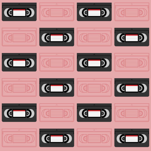 illustrations, cliparts, dessins animés et icônes de vhs cassettes sans couture motif. arrière-plan rétro avec des bandes vidéo. - repeating background video