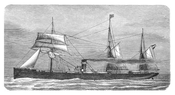 ilustrações de stock, clip art, desenhos animados e ícones de old steamship - vintage engraved illustration - etching sailing ship passenger ship sea