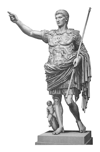 Vintage engraved illustration isolated on white background - Caesar Augustus also known as Octavian, was the first Roman emperor, reigning from 27 BC until his death in AD 14.