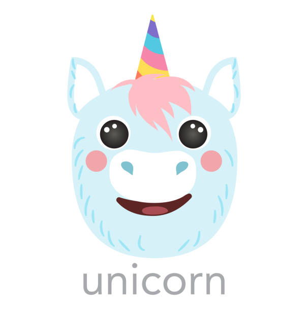 Unicorn blue Cute portrait smiley head cartoon round shape animal face, isolated vector icon illustrations on white background. Flat simple hand drawn for kids poster, cards, t-shirts, baby clothes Unicorn blue Cute portrait smiley head cartoon round shape animal face, isolated vector icon illustrations on white background. Flat simple hand drawn for kids poster, cards, t-shirts, baby clothes unicorn face stock illustrations