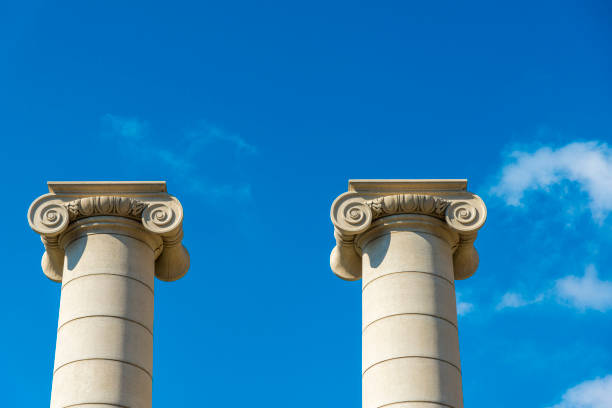 two Ionic columns in Barcelona, Spain stock photo