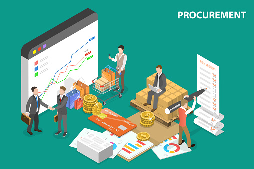 3D Isometric Flat Vector Conceptual Illustration of Procurement , Process of Purchasing Goods or Services