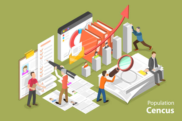 3D Isometric Flat Conceptual Illustration of Population Cencus 3D Isometric Flat Conceptual Illustration of Population Cencus, Marketing or Social Research quantitative research stock illustrations