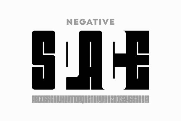 Negative space style font Negative space style font, alphabet letters and numbers vector illustration negative image technique stock illustrations