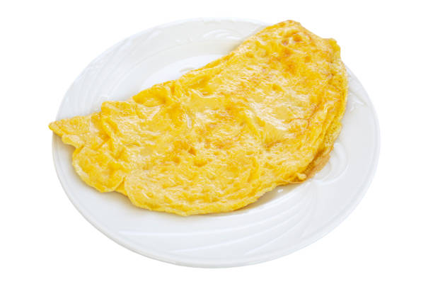 eggs: omelet,  frittata, homemade omelet isolated on dish with  white background - garlic freshness isolated vegetarian food imagens e fotografias de stock