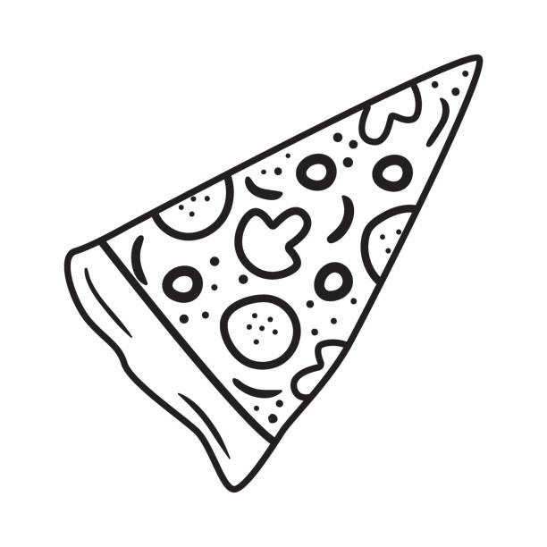 Black outline pizza slice Black outline pizza slice icon. Doodle silhouette of italian meal. Hand drawn fast food drawing. Vector illustration pepperoni pizza drawing stock illustrations