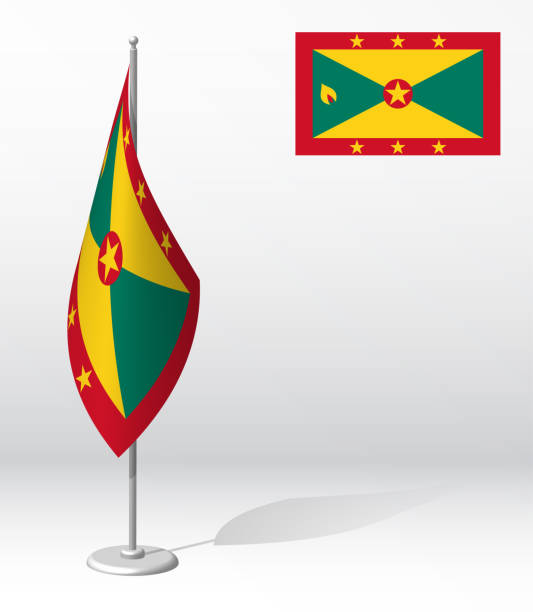 istock GRENADA flag on flagpole for registration of solemn event, meeting foreign guests. GRENADA National independence day. Realistic 3D vector on white 1372113952