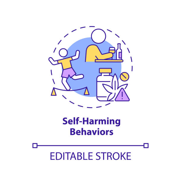 Self harming behaviors concept icon Self harming behaviors concept icon. Alcohol usage. Effects of conduct disorder abstract idea thin line illustration. Isolated outline drawing. Editable stroke. Arial, Myriad Pro-Bold fonts used self destructive stock illustrations