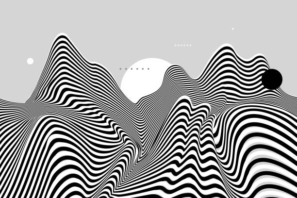 ilustrações de stock, clip art, desenhos animados e ícones de landscape background. terrain. black and white background. - mountain peak illustrations