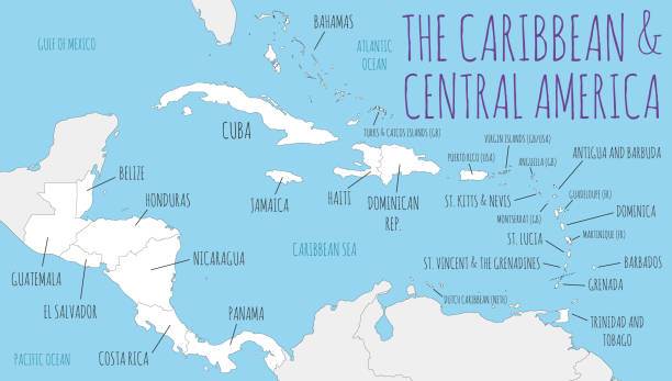 Political Caribbean and Central America Map vector illustration with countries in white color. Editable and clearly labeled layers. Political Caribbean and Central America Map vector illustration with countries in white color. Editable and clearly labeled layers. west indies stock illustrations