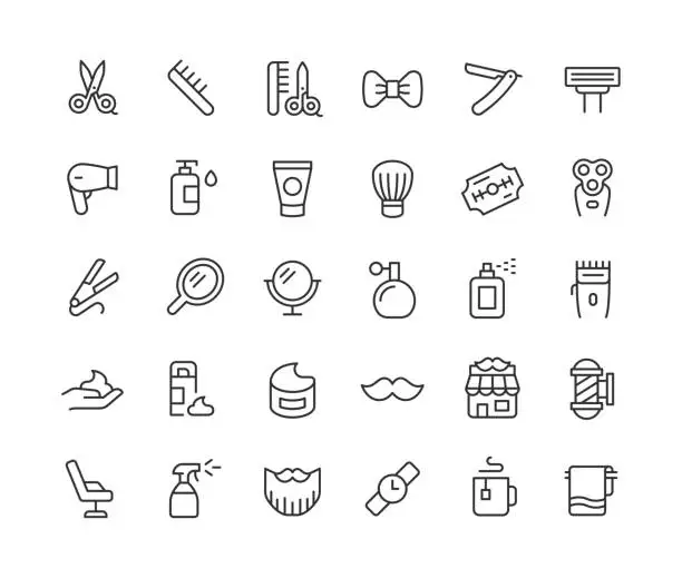 Vector illustration of Barber Shop Thin Line Icons Editable Stroke