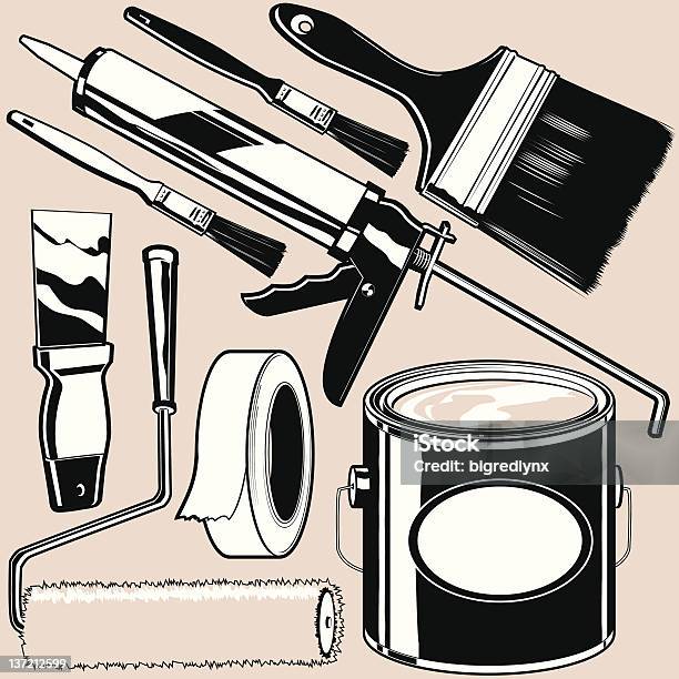 Painting Supplies Stock Illustration - Download Image Now - Caulk Gun, Adhesive Tape, Image Masking