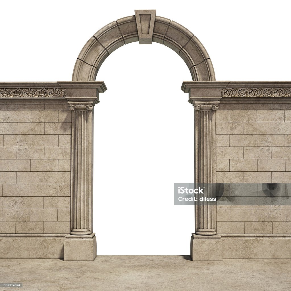 classic arch isolated on white 3d render of classic arch. part of built structure. entrance. Arch - Architectural Feature Stock Photo