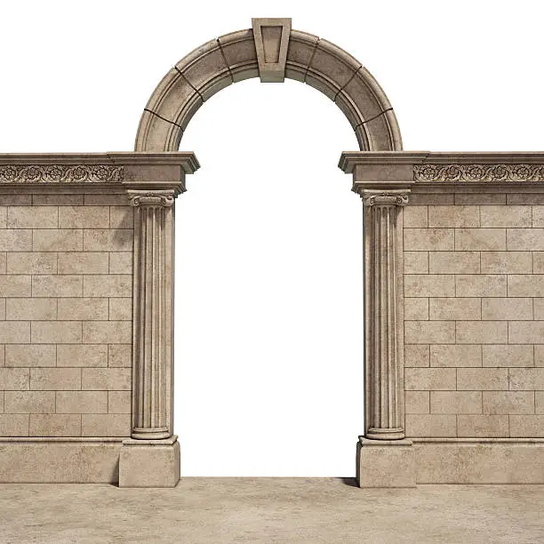 3d render of classic arch. part of built structure. entrance.