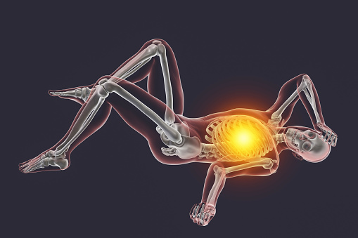 Male body in a bad feeling position, illustration