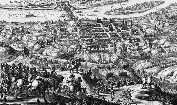 ilustraciones, imágenes clip art, dibujos animados e iconos de stock de asedio de frankfurt / oder por gustavo ii adolfo de suecia 1631 - gustav ii adolf