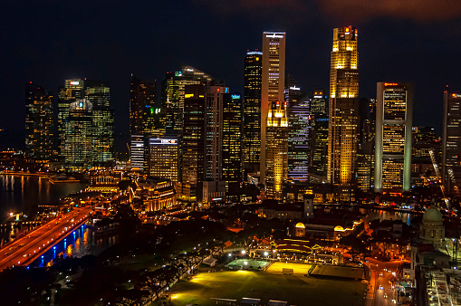 May 14, 2014.  Marina Bay, Singapore.

View of the financial districts from an elevated point.