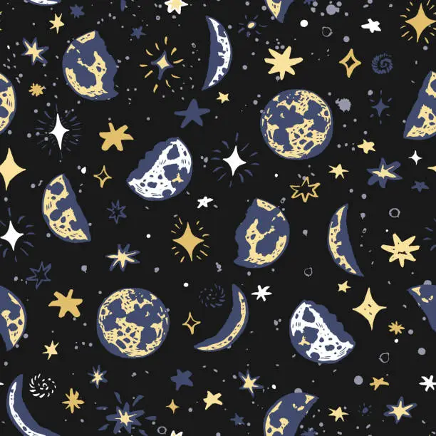 Vector illustration of moon space seamless vector pattern