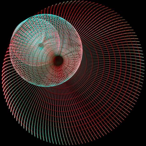 Abstract image made of circles and geometrically arranged lines in the black space