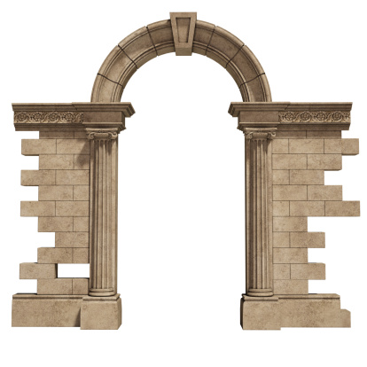 classic arch. part of built structure. entrance.