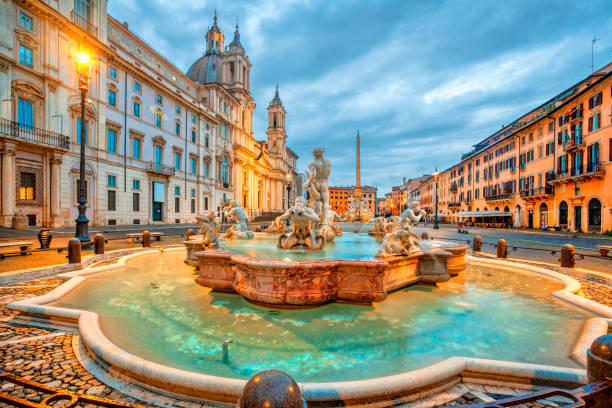 piazza navona a roma, italia. costruito sul sito dello stadio di domiziano a roma. architettura e punto di riferimento di roma. - rome italy travel traditional culture foto e immagini stock