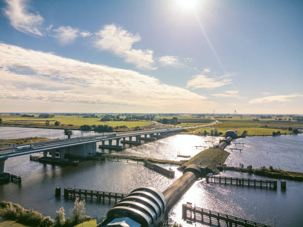 istock Inflatable rubber dam balgstuw at Ramspol inflated seen from above 1372135516