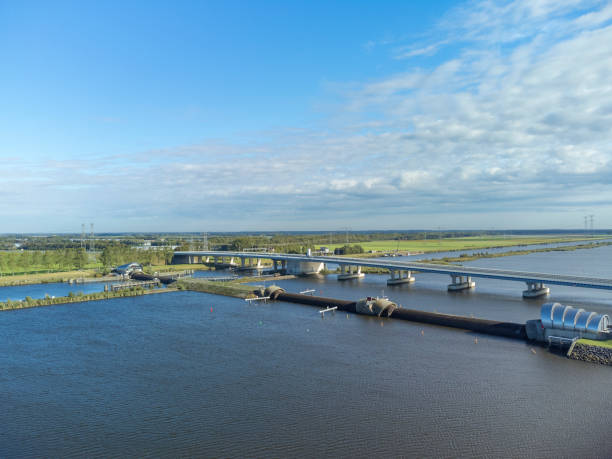 istock Inflatable rubber dam balgstuw at Ramspol inflated seen from above 1372135832