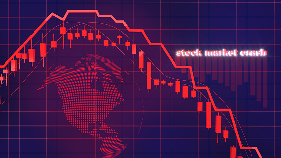 Bear market stock chart on blue background,stock market crash,business finance and investment,3d rendering