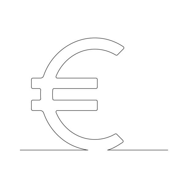 Euro one line drawing symbol. Euro one line drawing symbol. Vector isolated on white. financial item stock illustrations