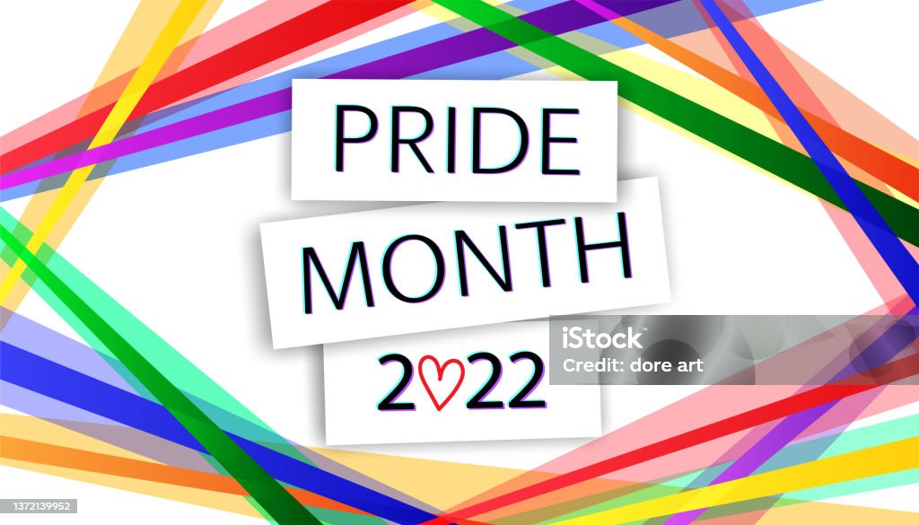 LGBT Pride Month 2022 vector concept. Text in the rainbow flag colors frames on white background. Gay parade annual summer event. LGBTQIA Pride Month stock vector
