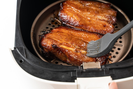 Cooking honey sauce BBQ pork at home kitchen, recipe for Cantonese style barbecue meat.