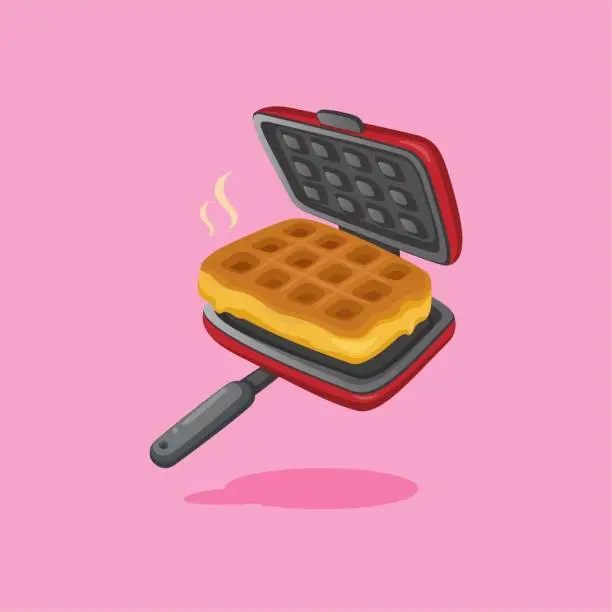 Vector illustration of waffle on pan breakfast menu cuisine symbol cartoon illustration vector