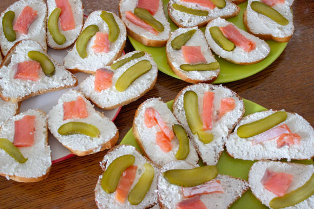 istock Sandwiches with cheese and red fish 1372144725