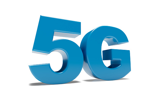 3D 5G blue font on white background with copy space and clipping path.