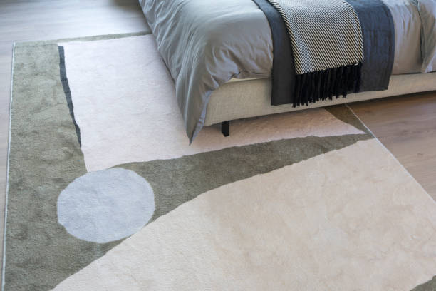 istock modern and beautiful graphic pattern carpet in bedroom. 1372147625