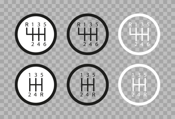 ilustrações, clipart, desenhos animados e ícones de câmbio de marcha do carro. ícone do câmbio manual do carro. caixa manual de transmissão. símbolo de caixa de velocidades para vara de auto. ícone de 5 ou 6 na alavanca para velocidade. logotipo isolado em fundo transparente. vetor - gearshift handle isolated objects car