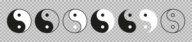 ilustrações de stock, clip art, desenhos animados e ícones de yin yang symbol. ying yan icon. taoism sign. yinyang symbol. balance and harmony. logo of meditation, karma, buddhism and japan. black-white icon isolated on transparent background. vector - yingyang