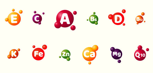 Bright round vitamins and minerals. A set of bright round multi-colored vitamins and minerals. Volumetric design isolated on white background, eps 10. vitamin stock illustrations