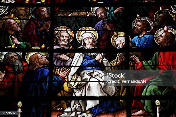 Stained Glass Showing Pentecost Scene Stock Photo - Download Image Now - Pentecost - Religious Celebration, Apostle - Worshipper, Religious Saint