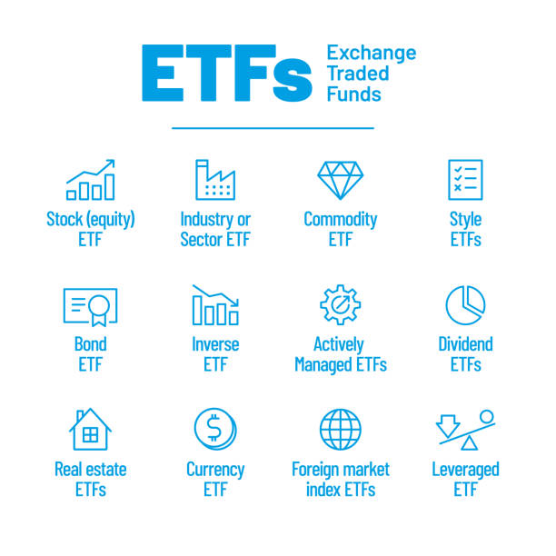 projekt infografiki wektorowej etf exchange traded funds. modna nowoczesna płaska wektorowa ikona etf, kolekcja etf, konturowa ilustracja wektorowa - inverse stock illustrations