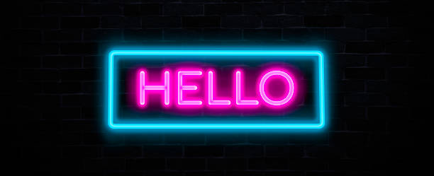 istock Hello, neon banner on brick wall background. 1372151284