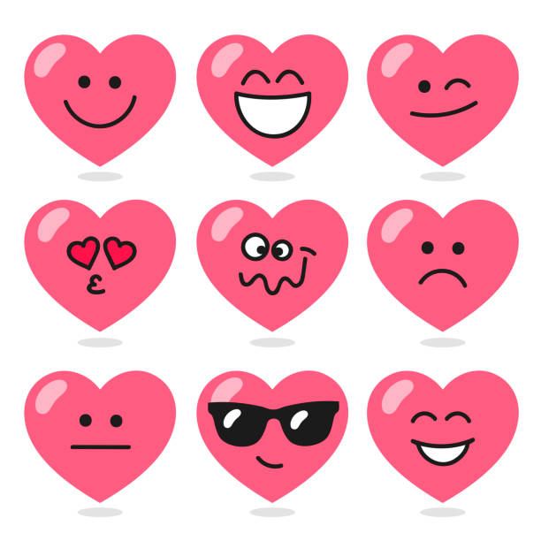 Set of comic hearts with different emotions Set of hearts with different emotions hhh stock illustrations