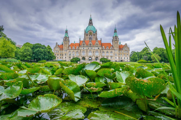 istock Hanover New town hall with water lilies in foreground 1372154682
