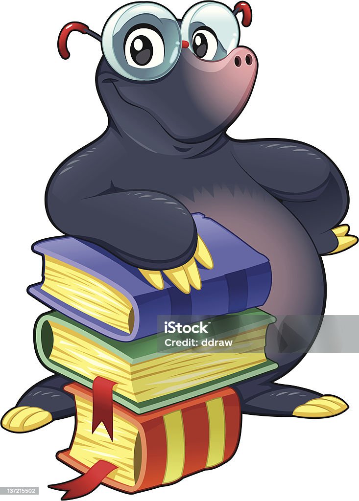 Taupe avec des livres. - clipart vectoriel de Bande dessinée libre de droits